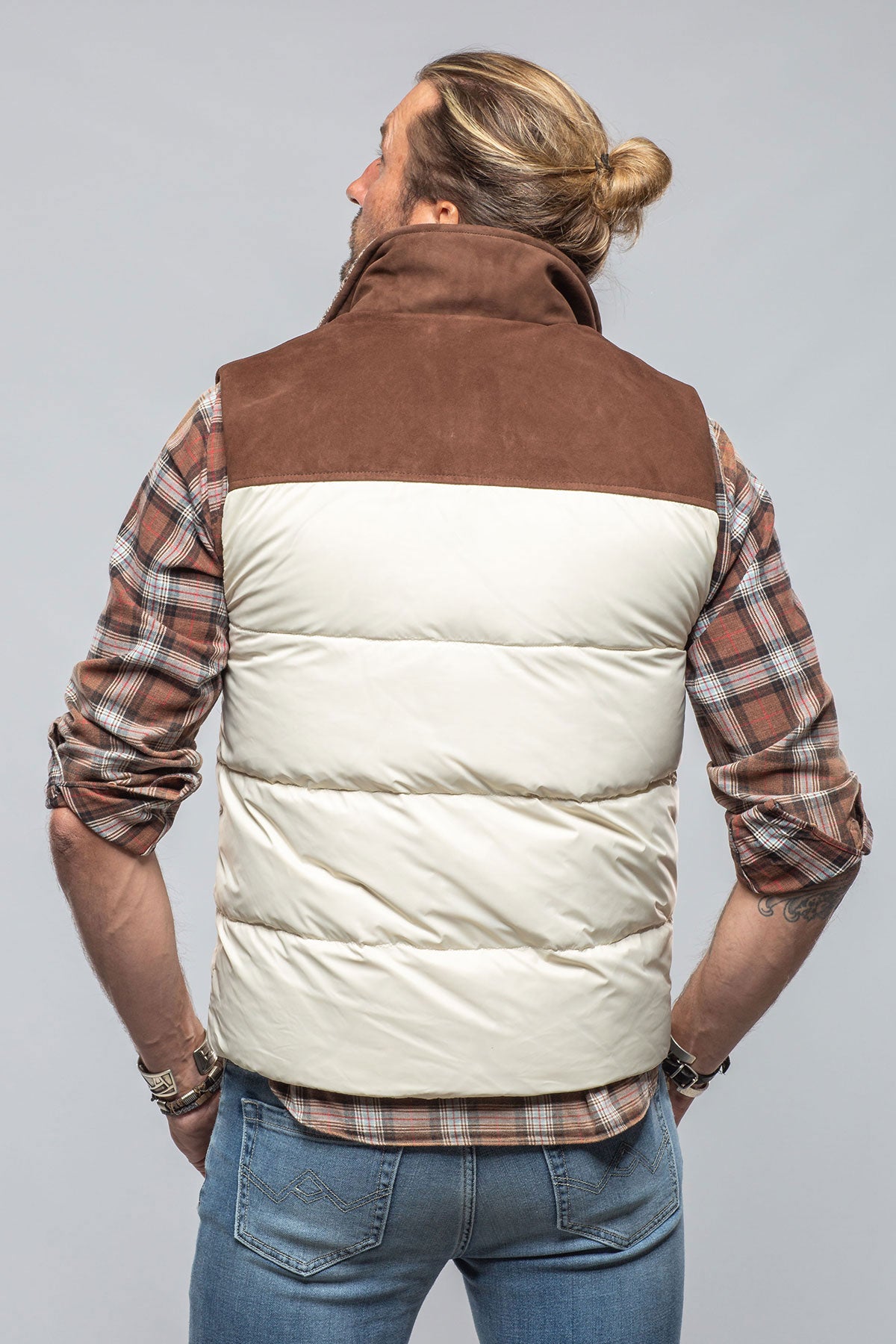 Vail Vest In White and Brown Suede - AXEL'S