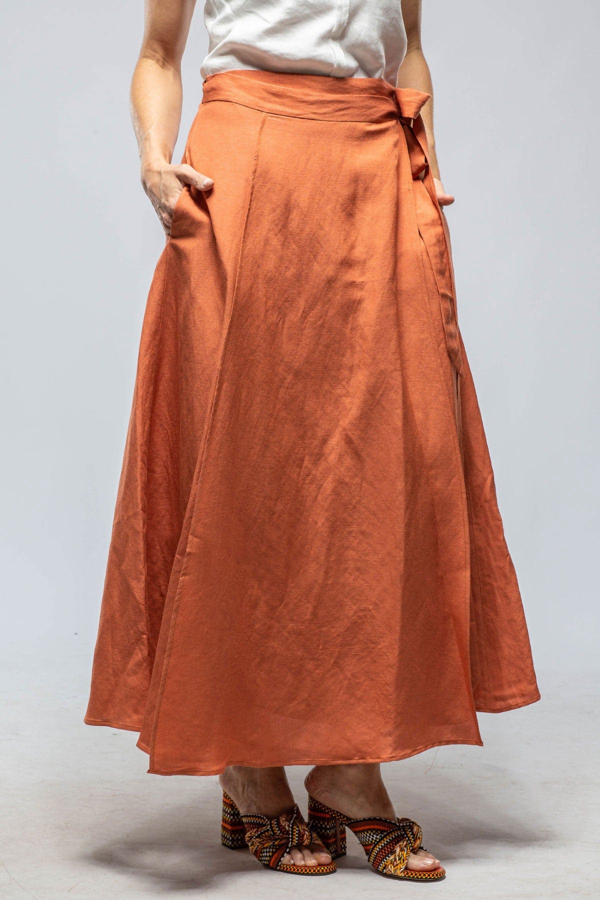 Casandra Wrap Linen Skirt In Persimmons - AXEL'S