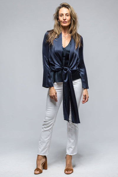 Frontward Wrap Blouse In Navy - AXEL'S