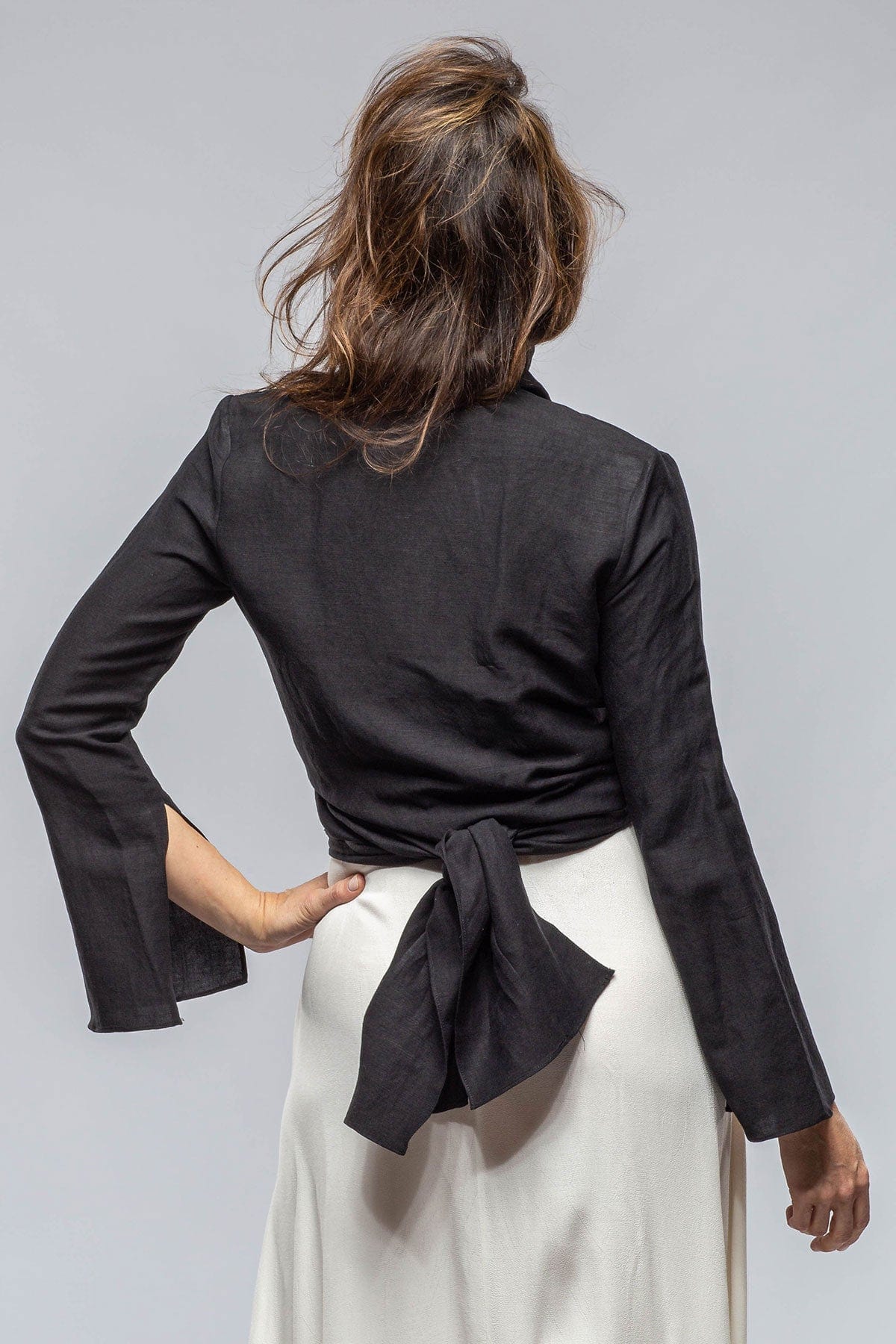 Myana Wrap Linen Blouse In Black - AXEL'S