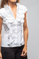 Kina Short Sleeve Ruffle Shirt In White - AXEL'S