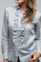 Diana Ruffle Front Stripe Shirt in Navy/White - AXEL'S