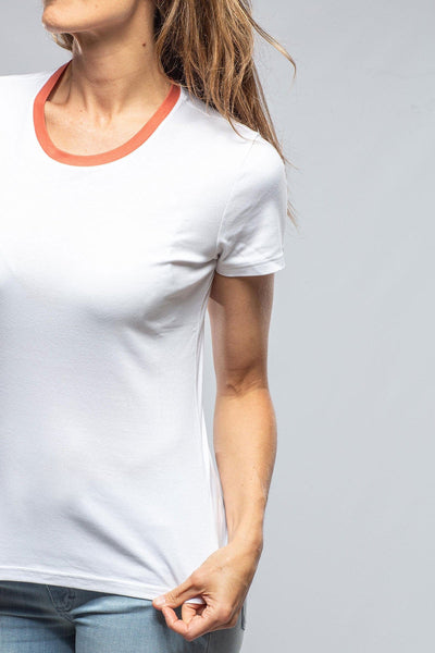 Livia Banded Neck Tee In White/ Cinnamon - AXEL'S