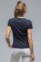 Livia Banded Neck Tee In White/Navy - AXEL'S