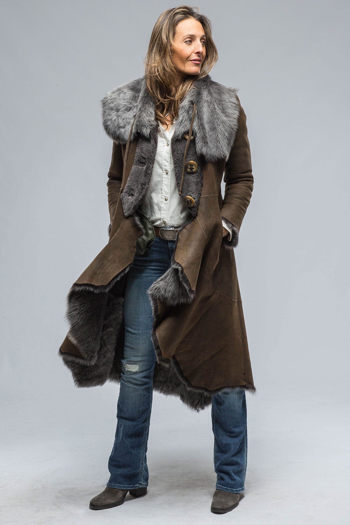 Women's long sheepskin on sale coat