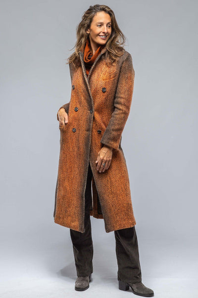 Camilla Long Dbl Brstd Coat In Rust/Charcoal - AXEL'S