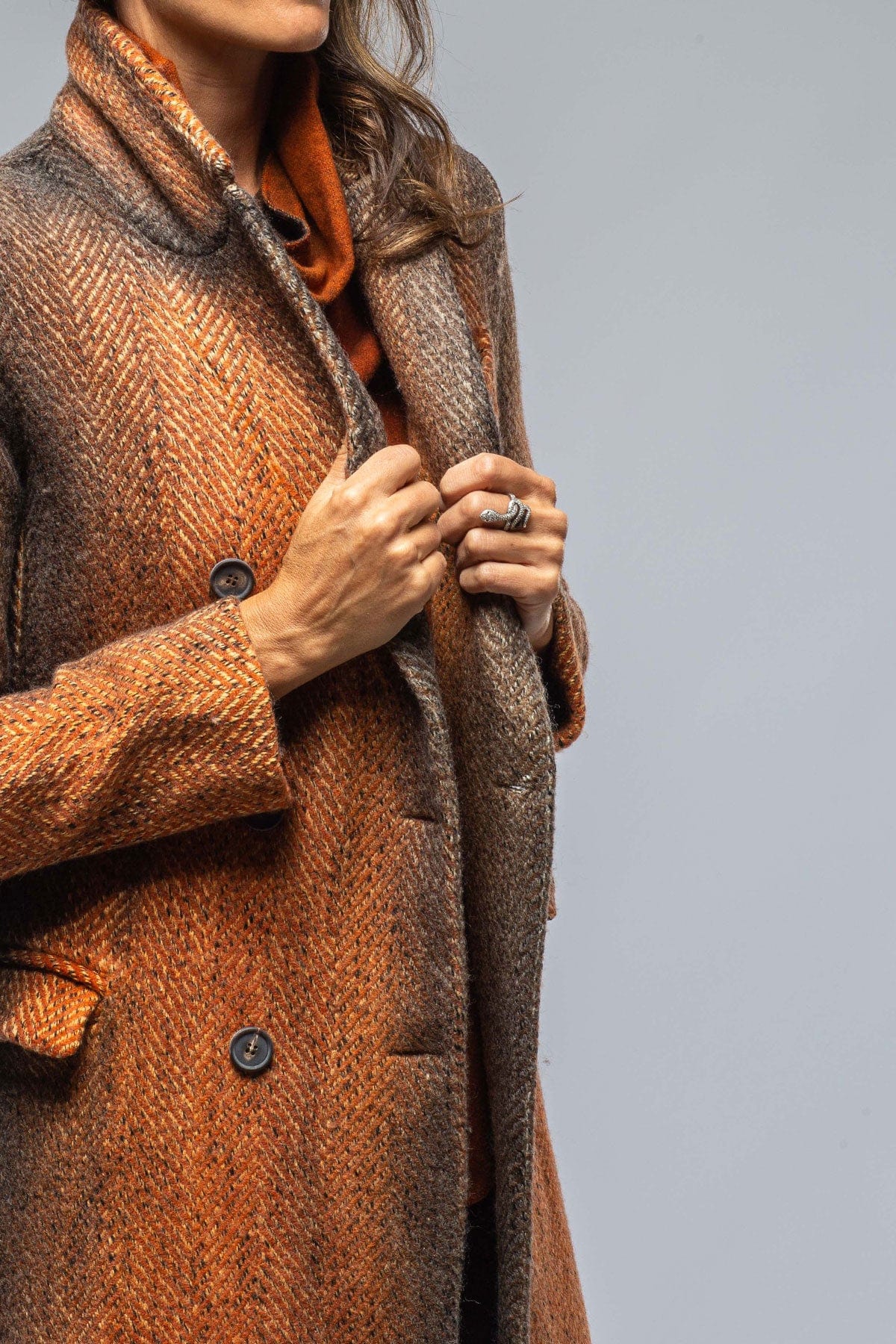 Camilla Long Dbl Brstd Coat In Rust/Charcoal - AXEL'S