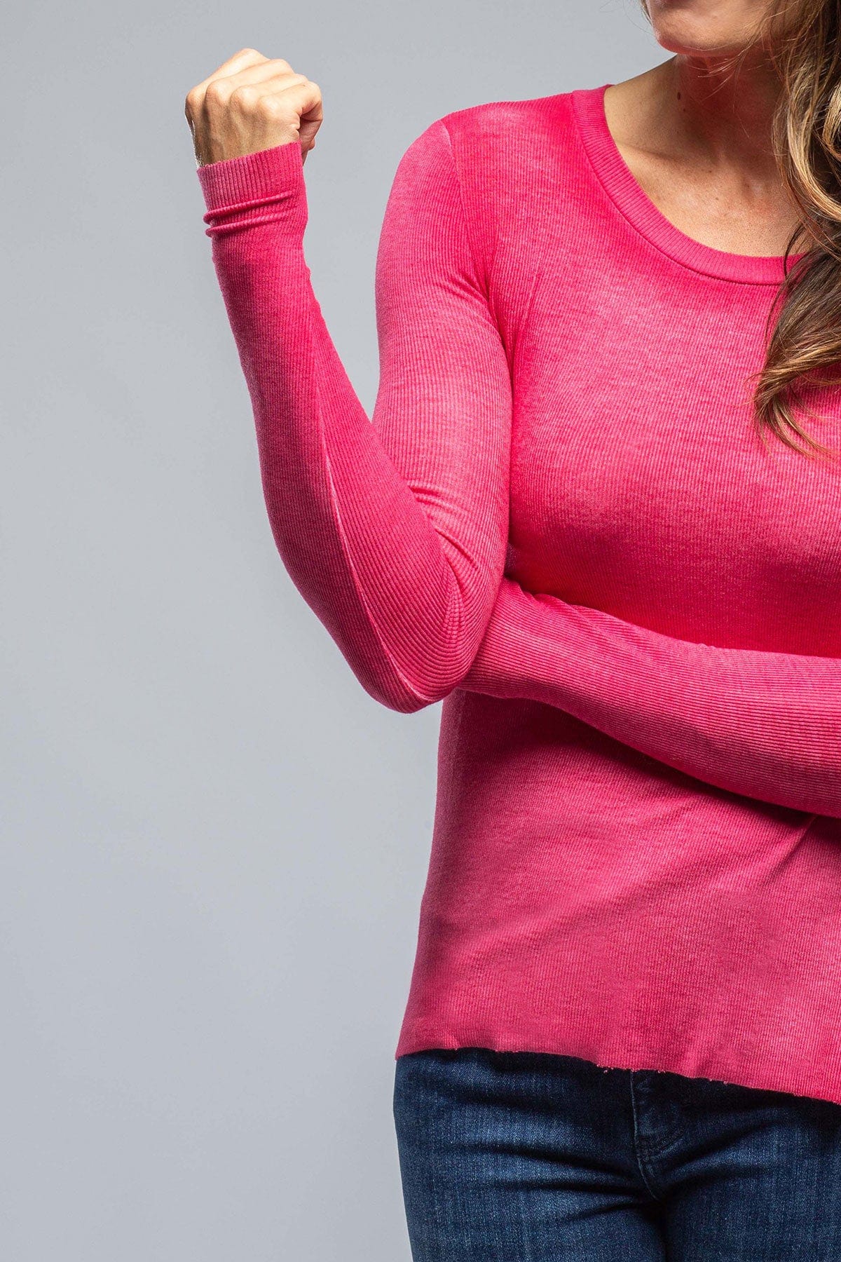 Polly Round Neck Ribbed L/S Tee In Dragon Fruit - AXEL'S