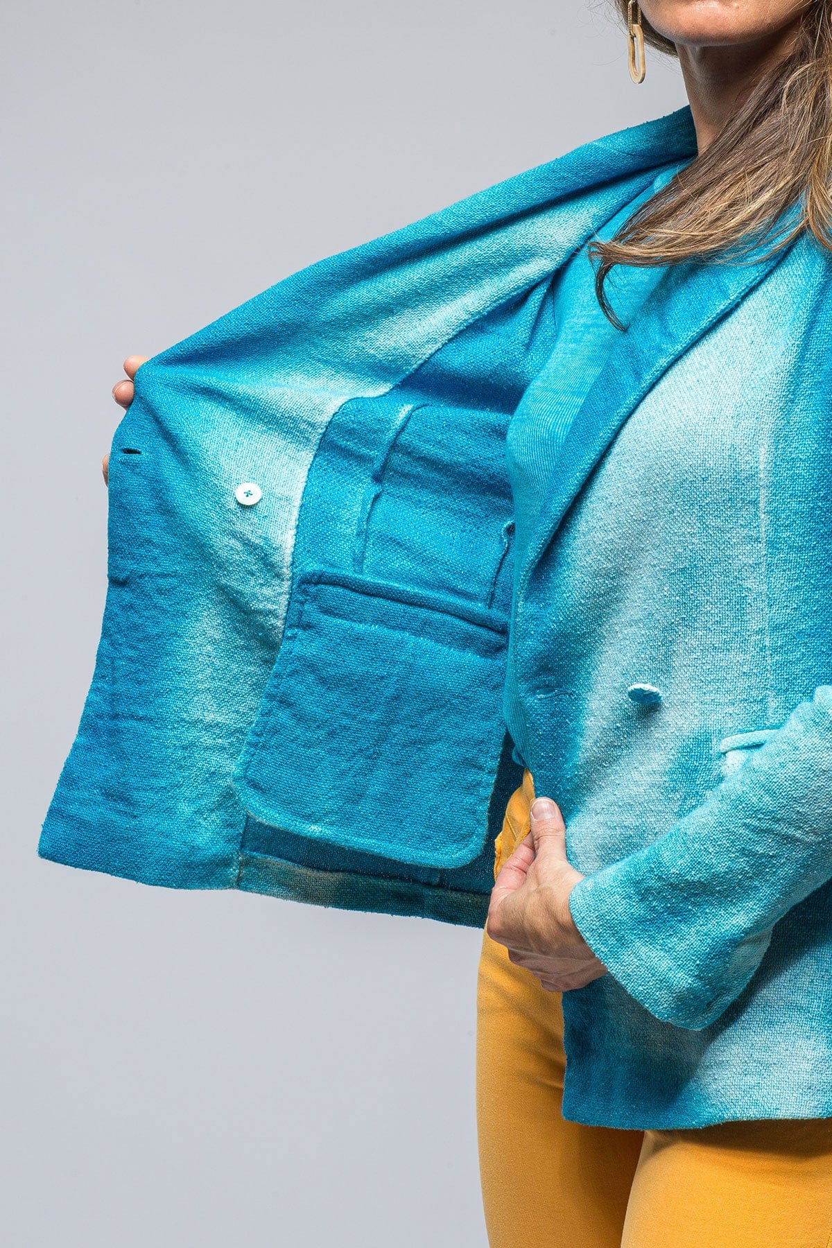 Roberta Dbl Brstd Shaded Jacket In Turquoise - AXEL'S