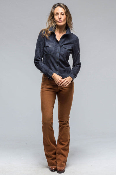 Giulia Suede Snap Shirt in Blu - AXEL'S