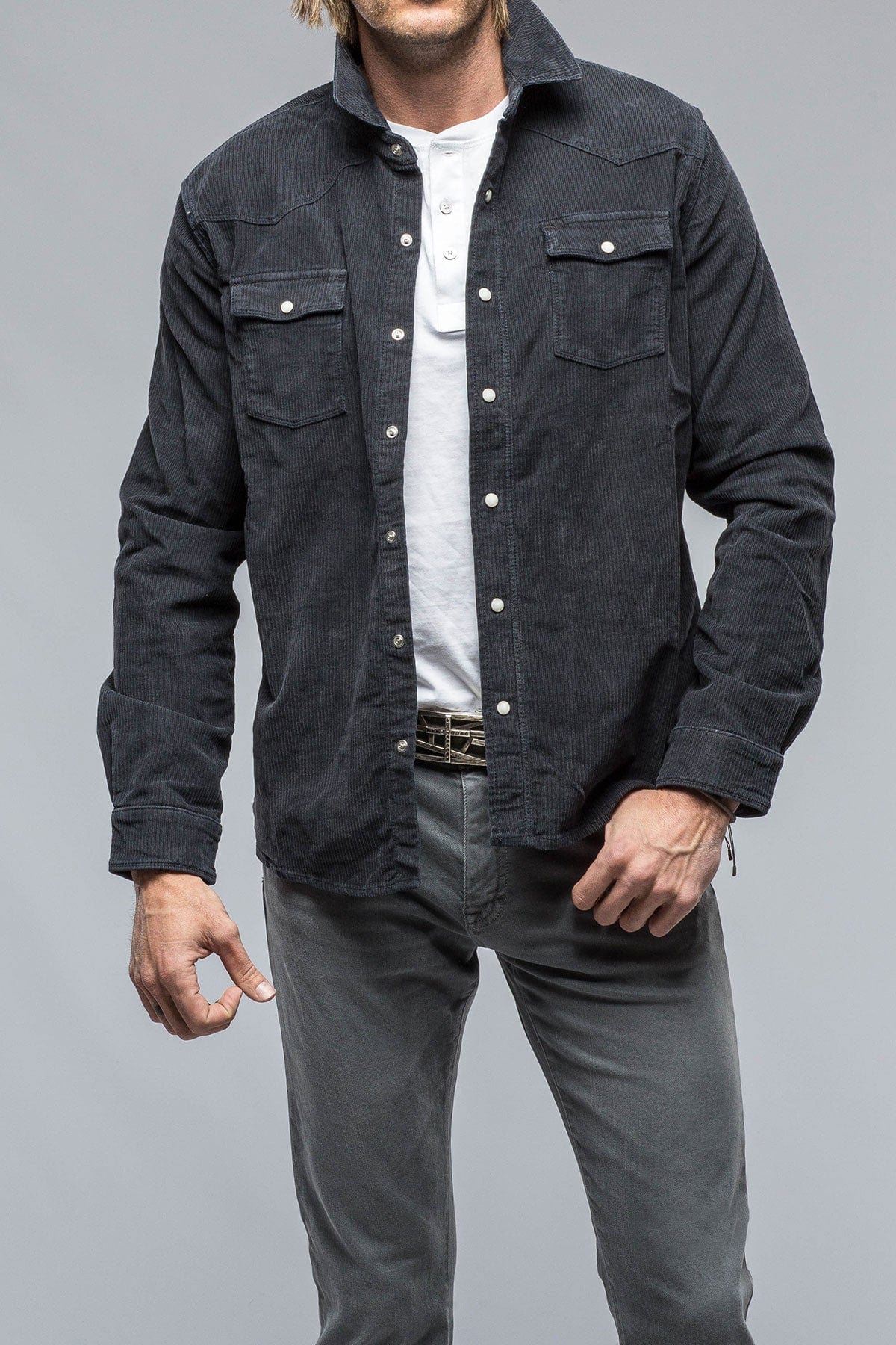 Brooks Corduroy Snap Shirt In Anthracite - AXEL'S