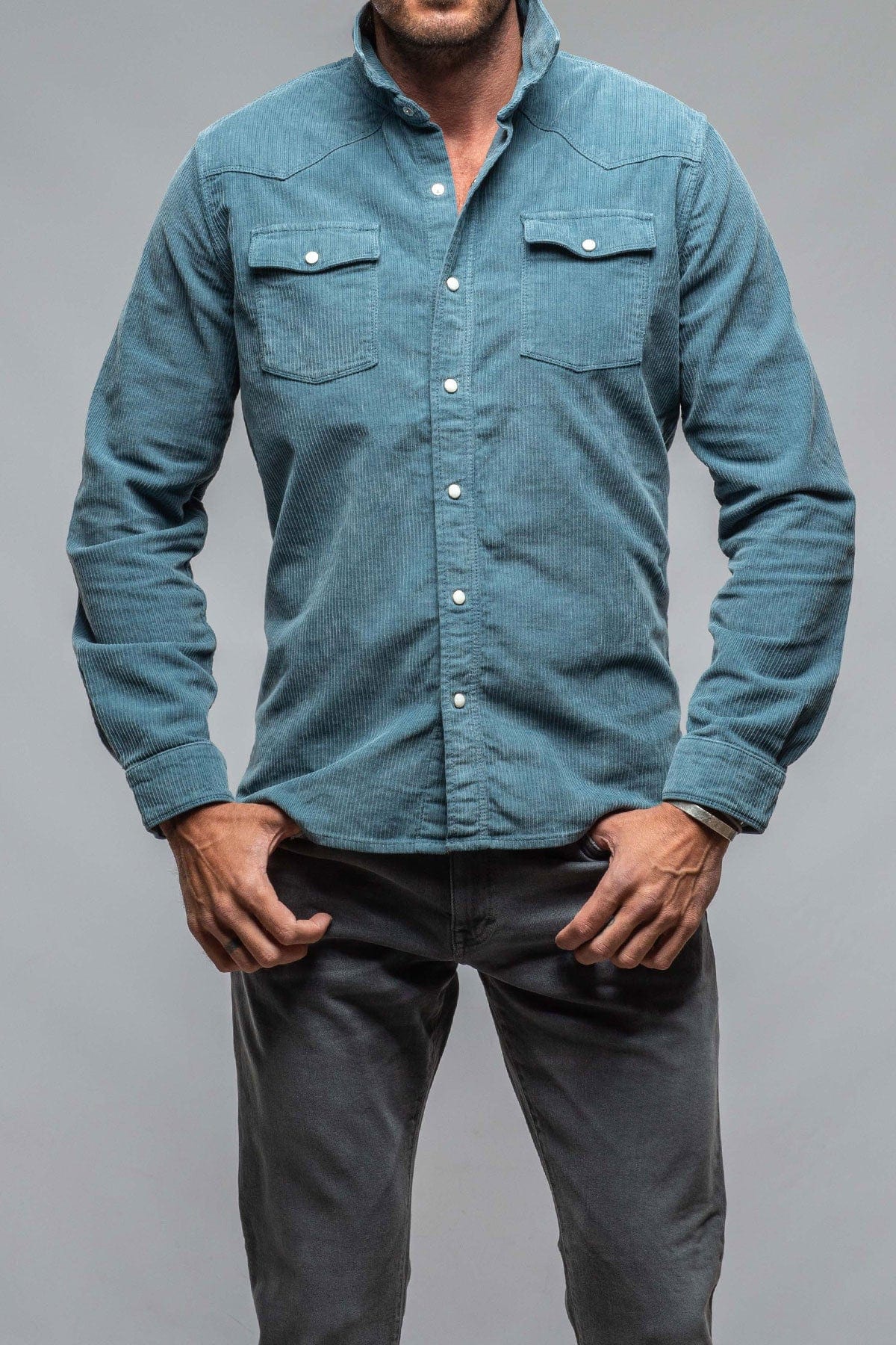 Axels Premium Denim Brooks Corduroy Snap Shirt In Niagra