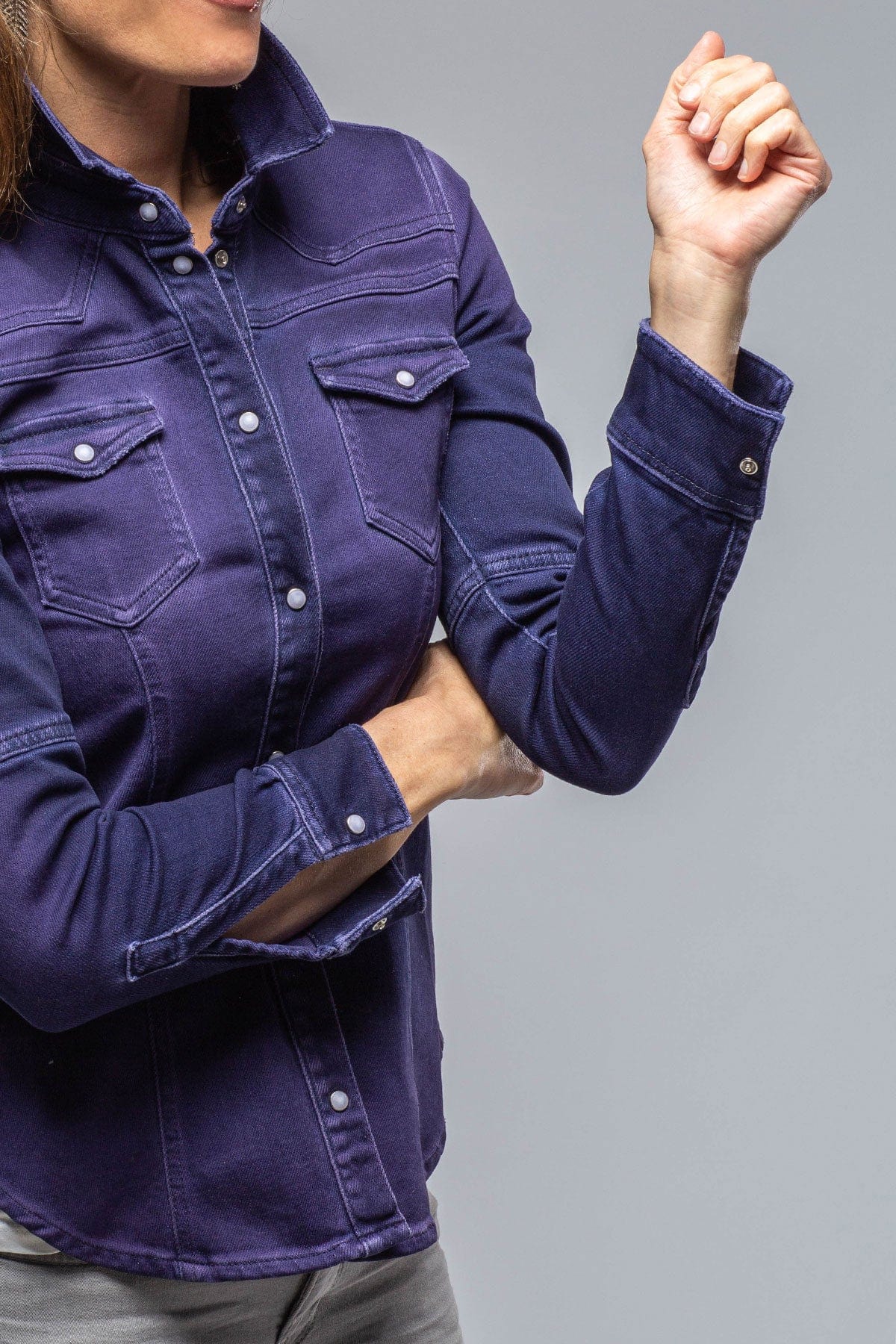 Axel's Premium Denim Maddi Fitted Western Snap Shirt In Blueberry