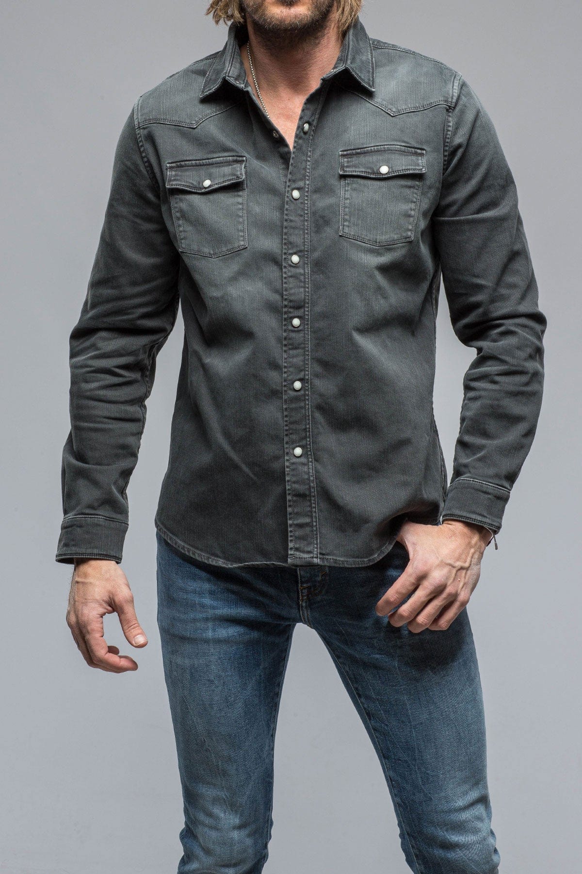 Ranger Colored Denim Snap Shirt In Anthracite - AXEL'S