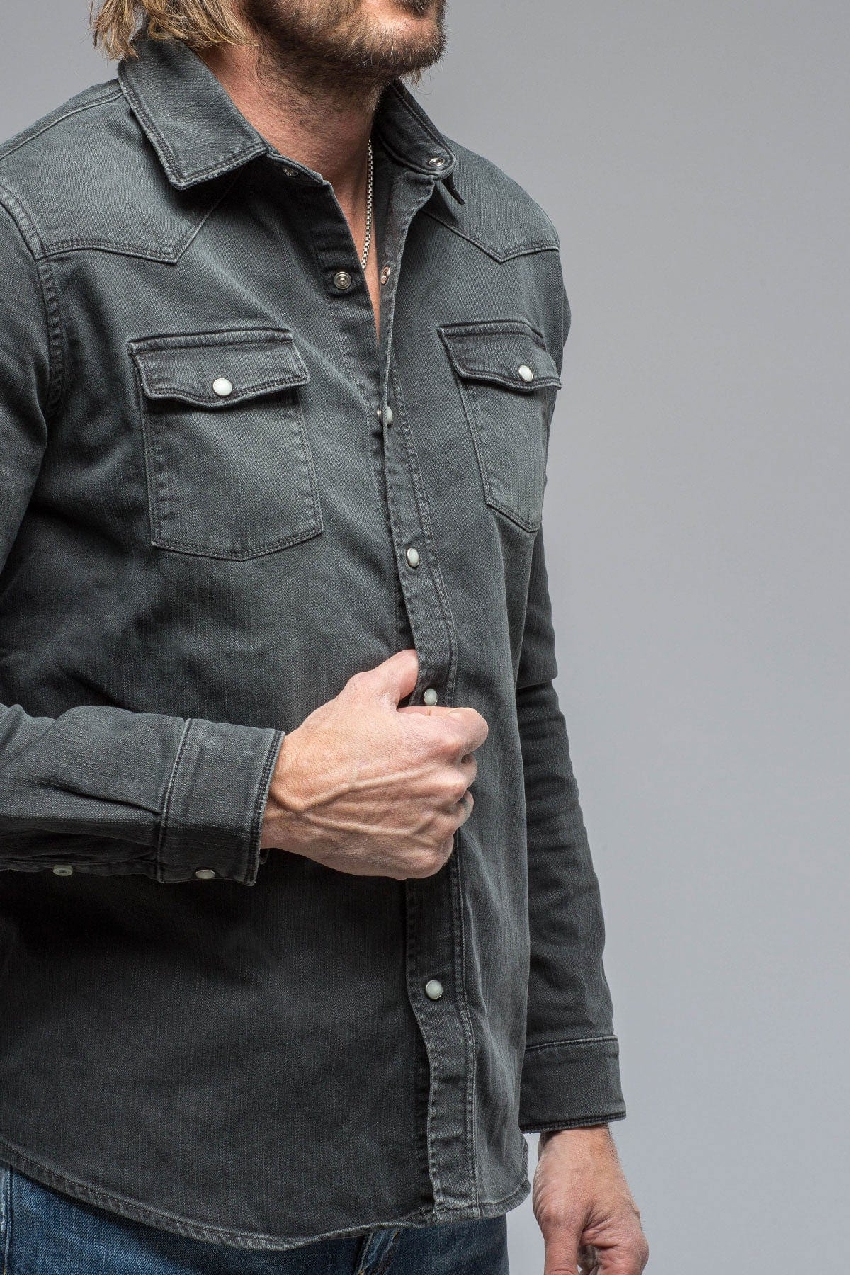 Ranger Colored Denim Snap Shirt In Anthracite - AXEL'S