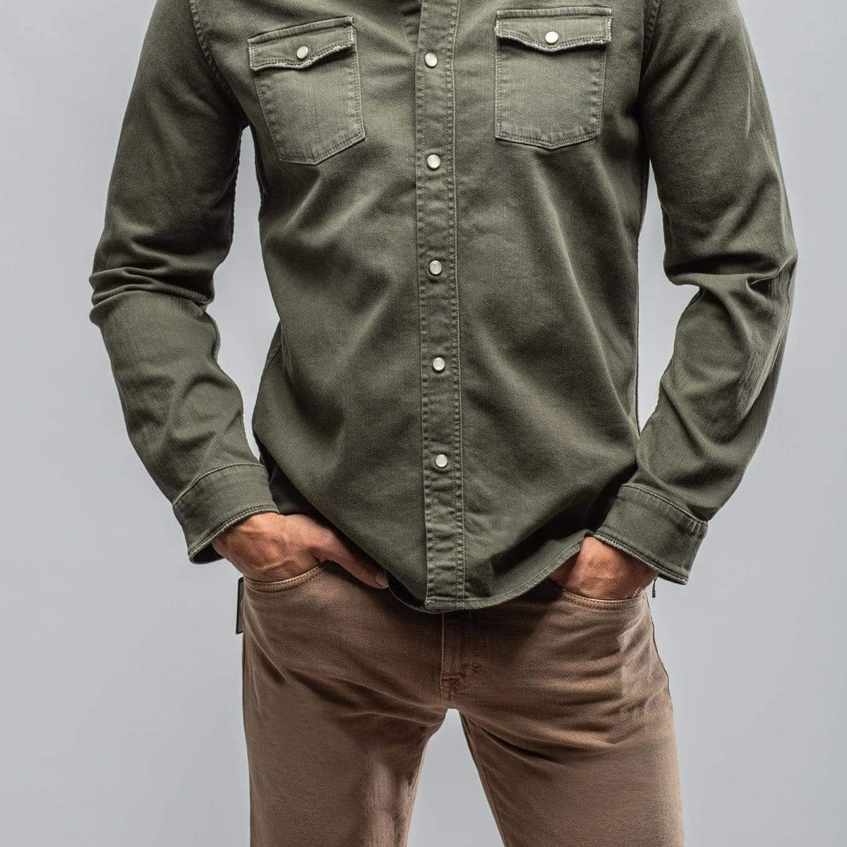 Axels Premium Denim Axel's Ranger Denim Snap Shirt In Army – AXEL'S