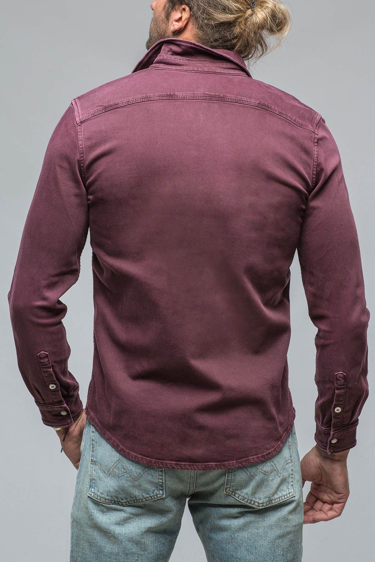 Axel's Premium Denim Ranger Colored Denim Snap Shirt In Bordeaux