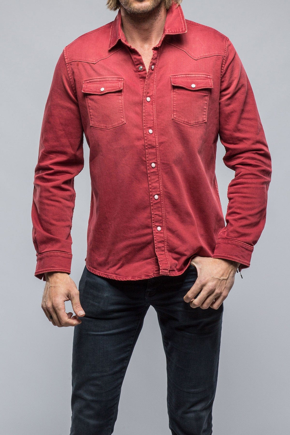 Ranger Colored Denim Snap Shirt In Cherry - AXEL'S