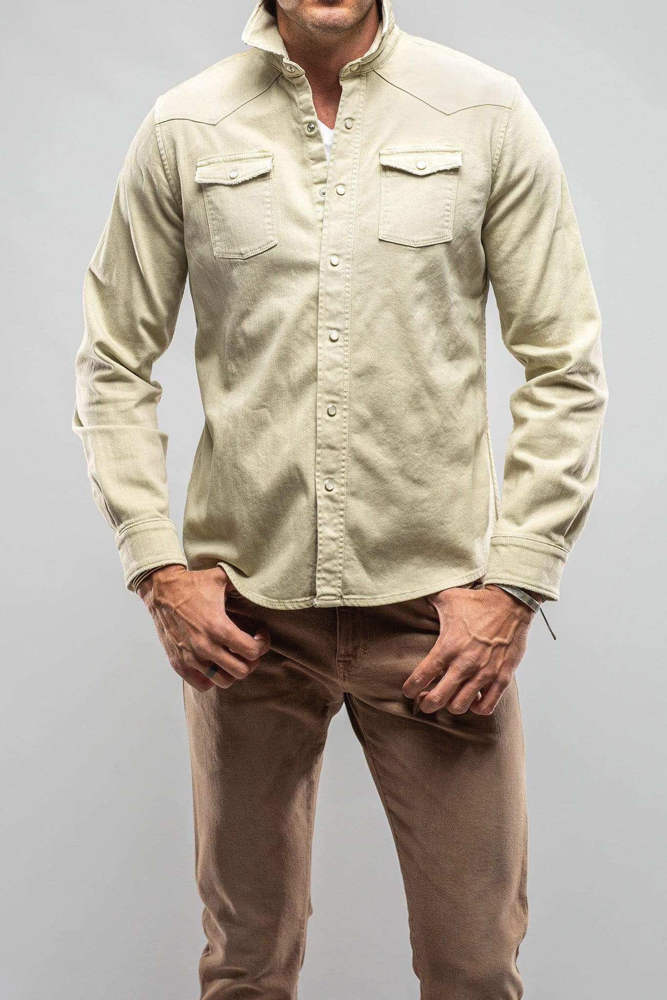 Ranger Colored Denim Snap Shirt In Clorofilla - AXEL'S