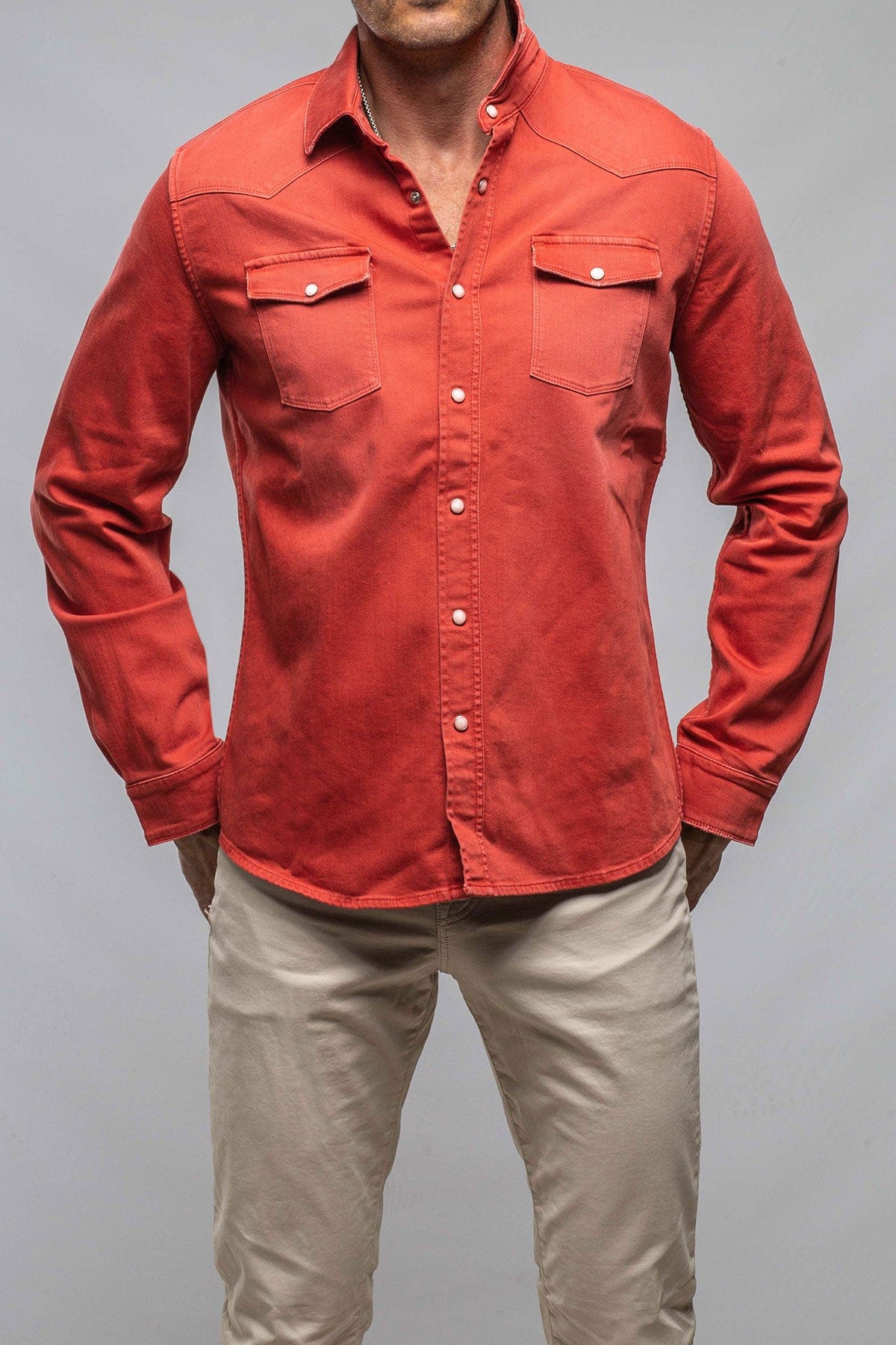 Ranger Colored Denim Snap Shirt In Corallo - AXEL'S