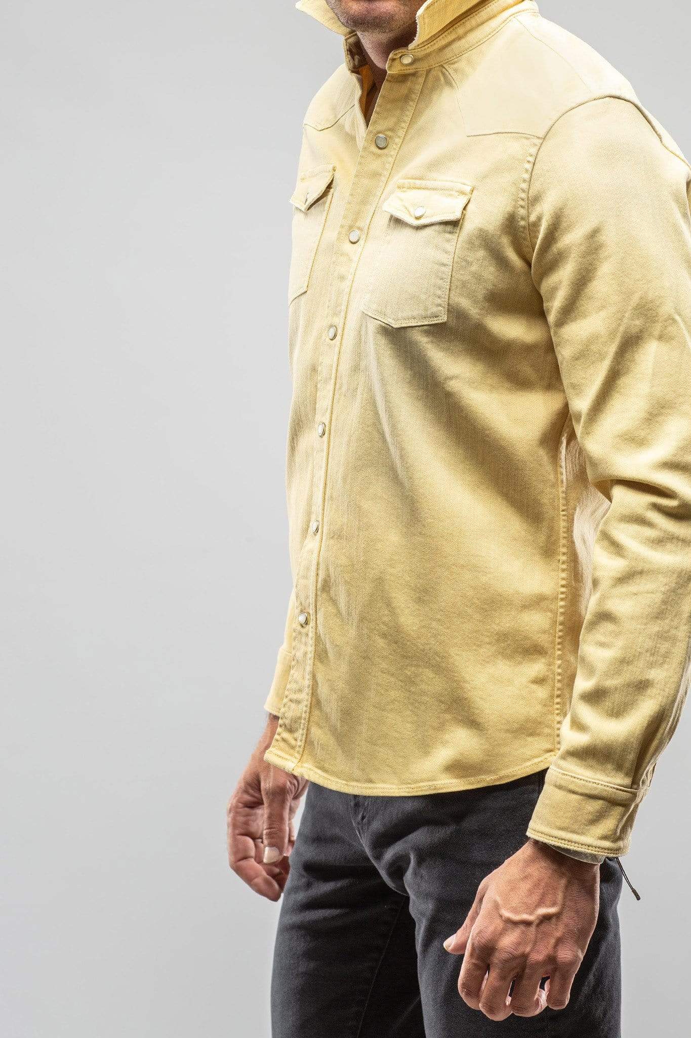 Ranger Colored Denim Snap Shirt In Limone - AXEL'S