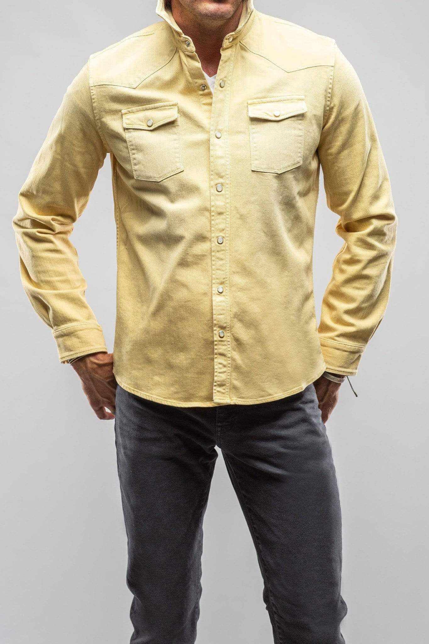 Ranger Colored Denim Snap Shirt In Limone - AXEL'S