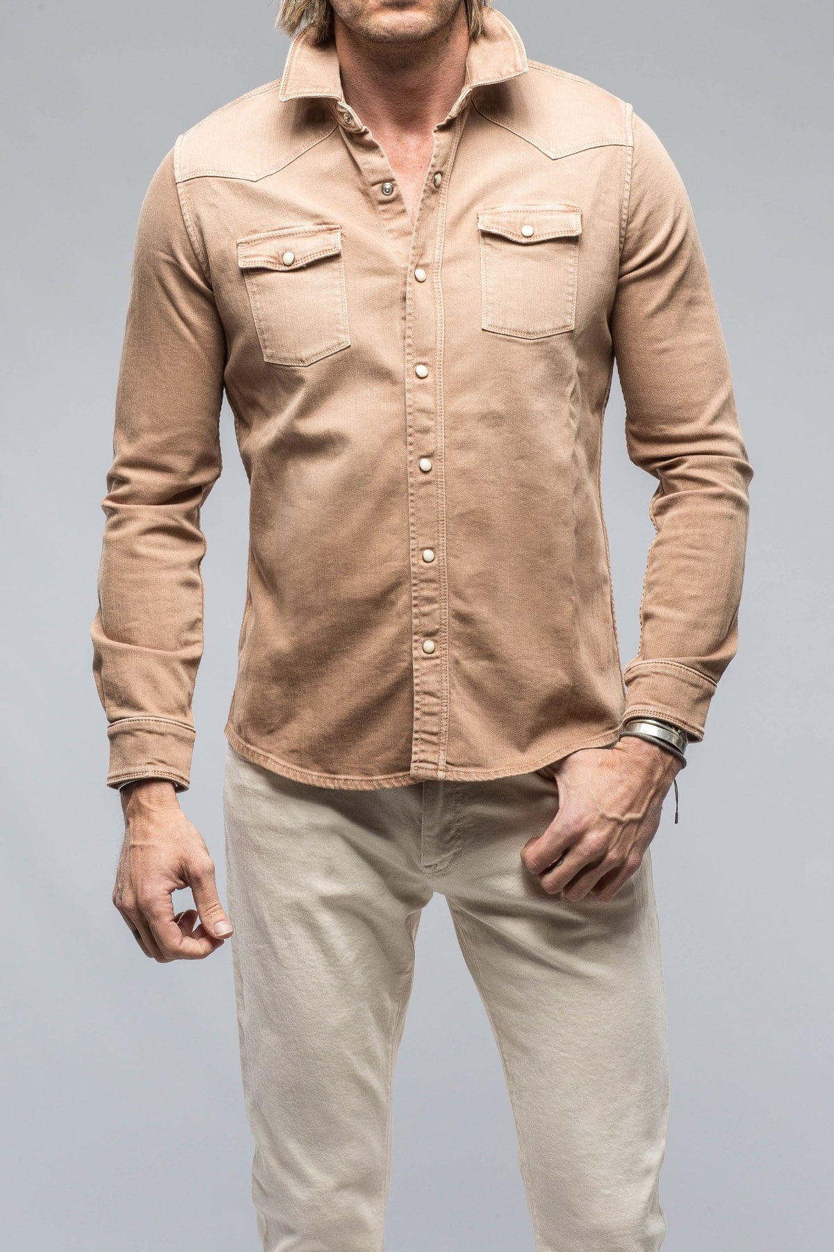 トップス tan Axel's Premium Denim Ranger Colored Denim Snap Shirt In Melone