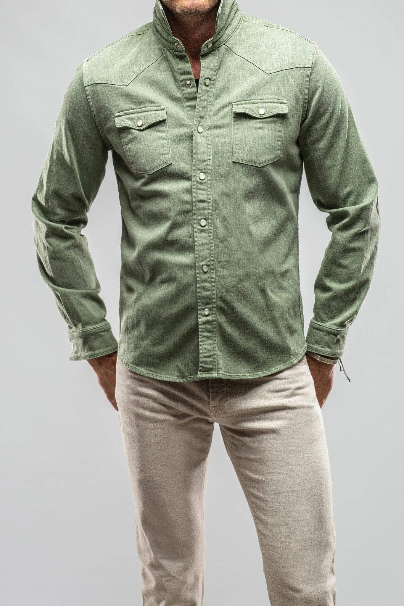 Ranger Colored Denim Snap Shirt In Menta - AXEL'S