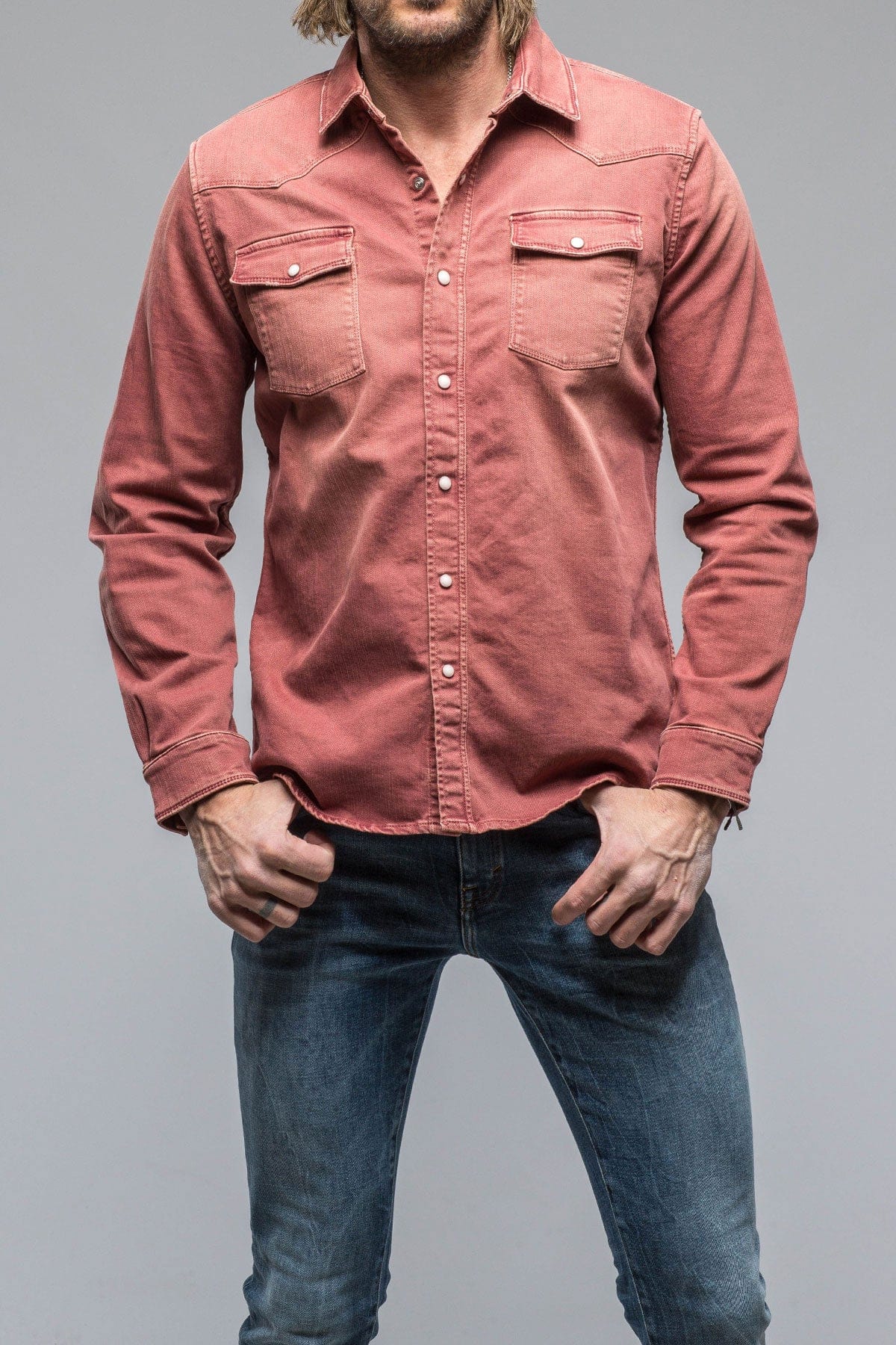 Ranger Colored Denim Snap Shirt In Terracotta - AXEL'S