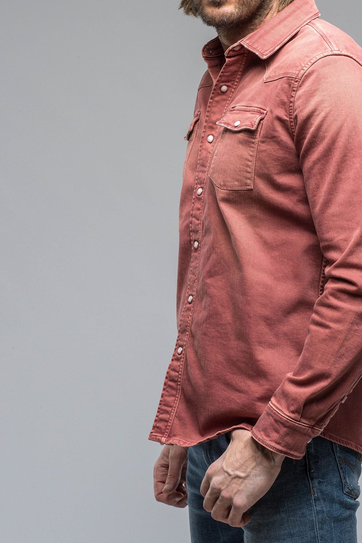 Axel's Premium Denim Ranger Colored Denim Snap Shirt In Terracotta
