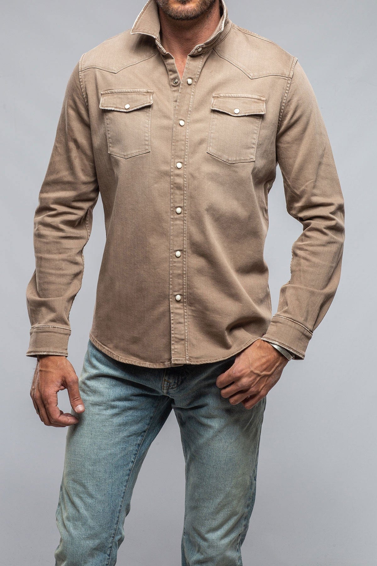 Ranger Denim Snap Shirt In Tortora - AXEL'S