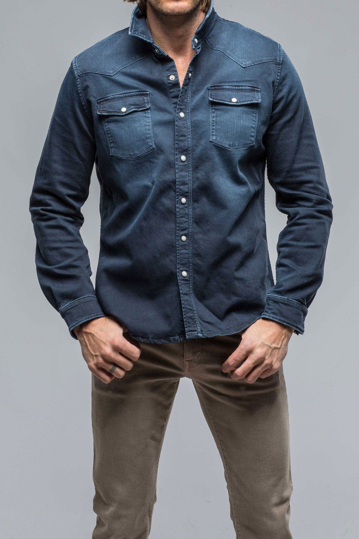 Ranger Colored Denim Snap Shirt In Blue Navy - AXEL'S