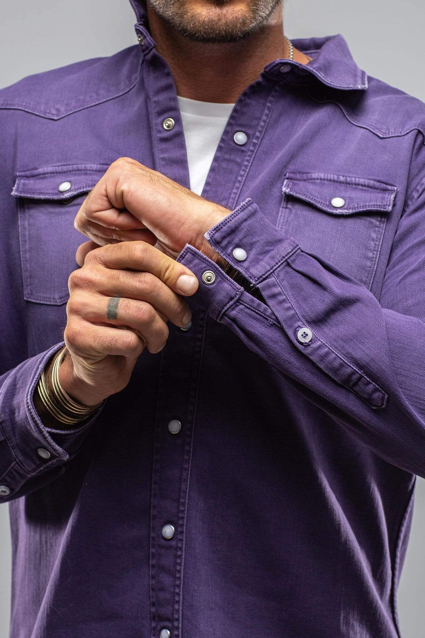 Axel's Premium Denim Ranger Colored Denim Snap Shirt In Mirtillo