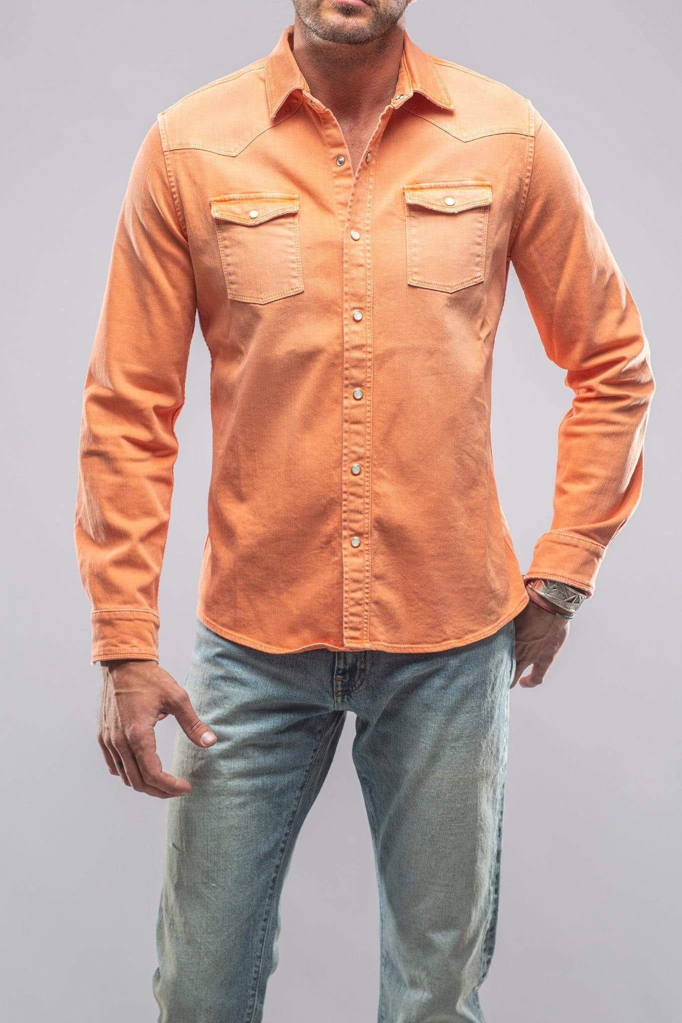 Ranger Colored Denim Snap Shirt In Tangerine - AXEL'S