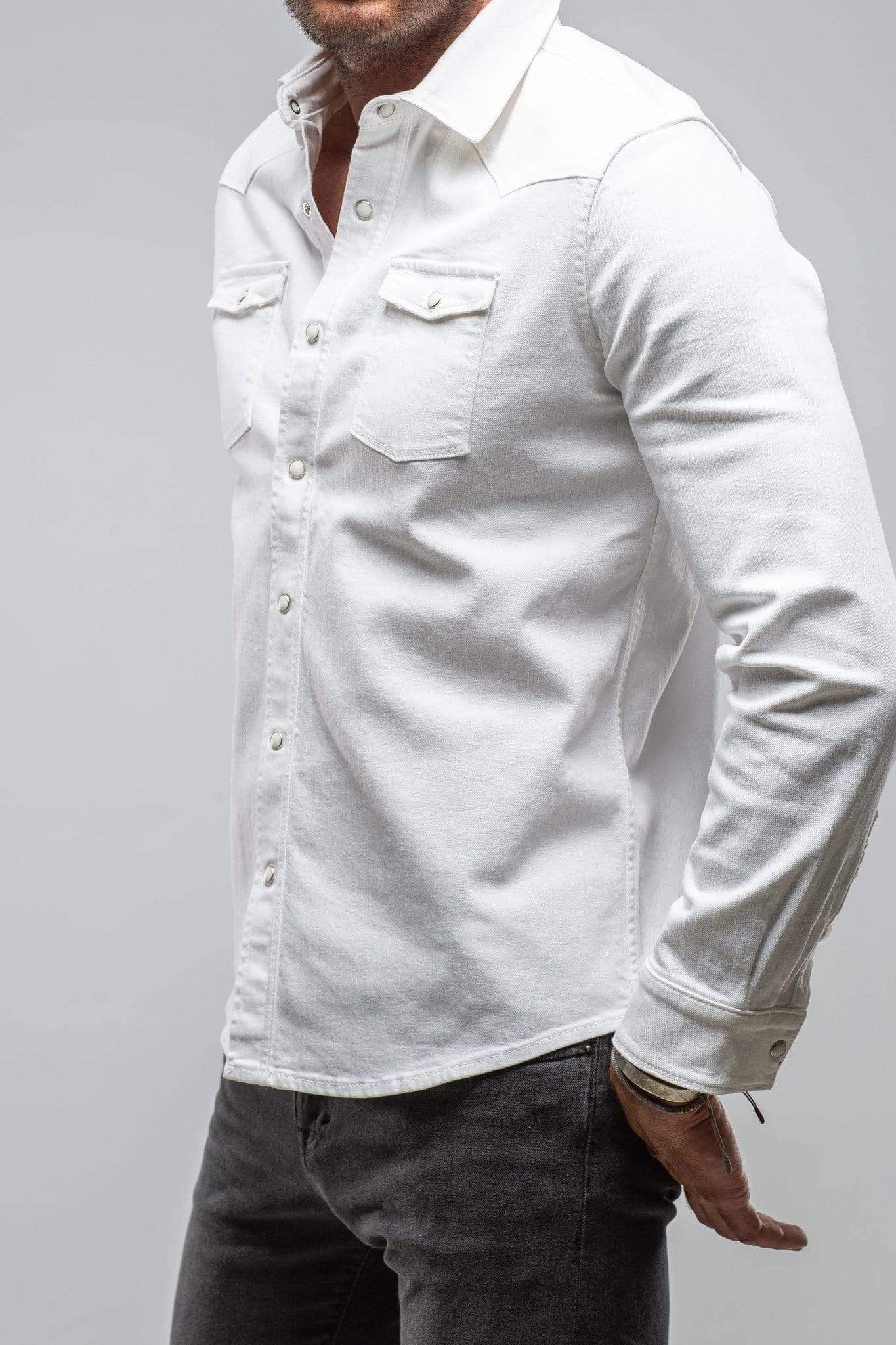 Ranger Colored Denim Snap Shirt In White - AXEL'S