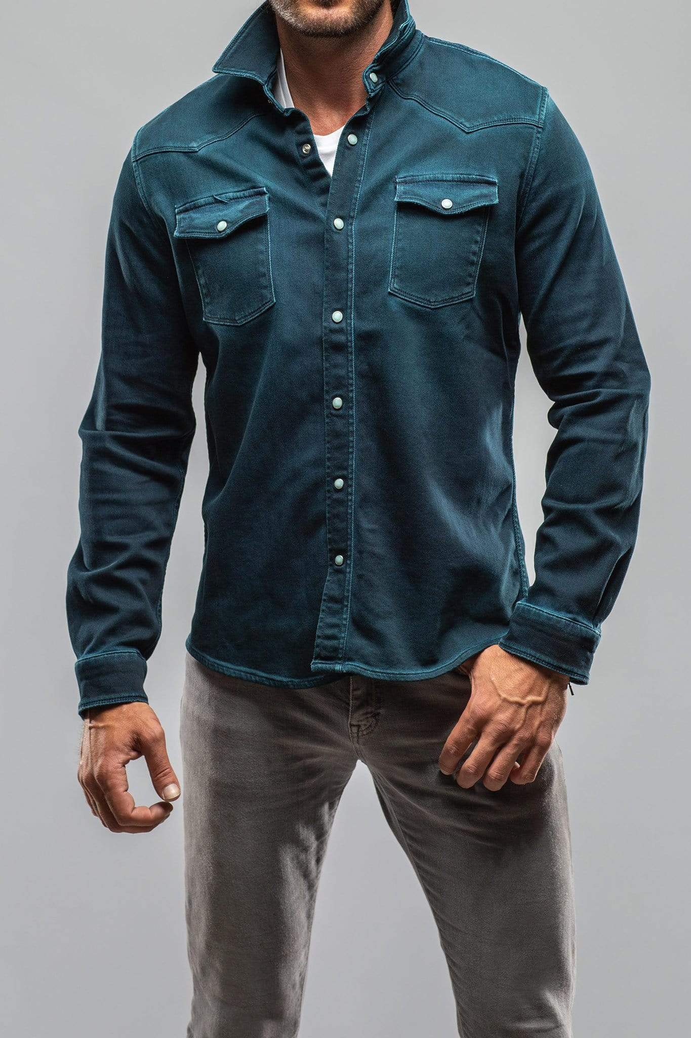 Roper Over-Dyed Western Snap Shirt In Petroleo - AXEL'S