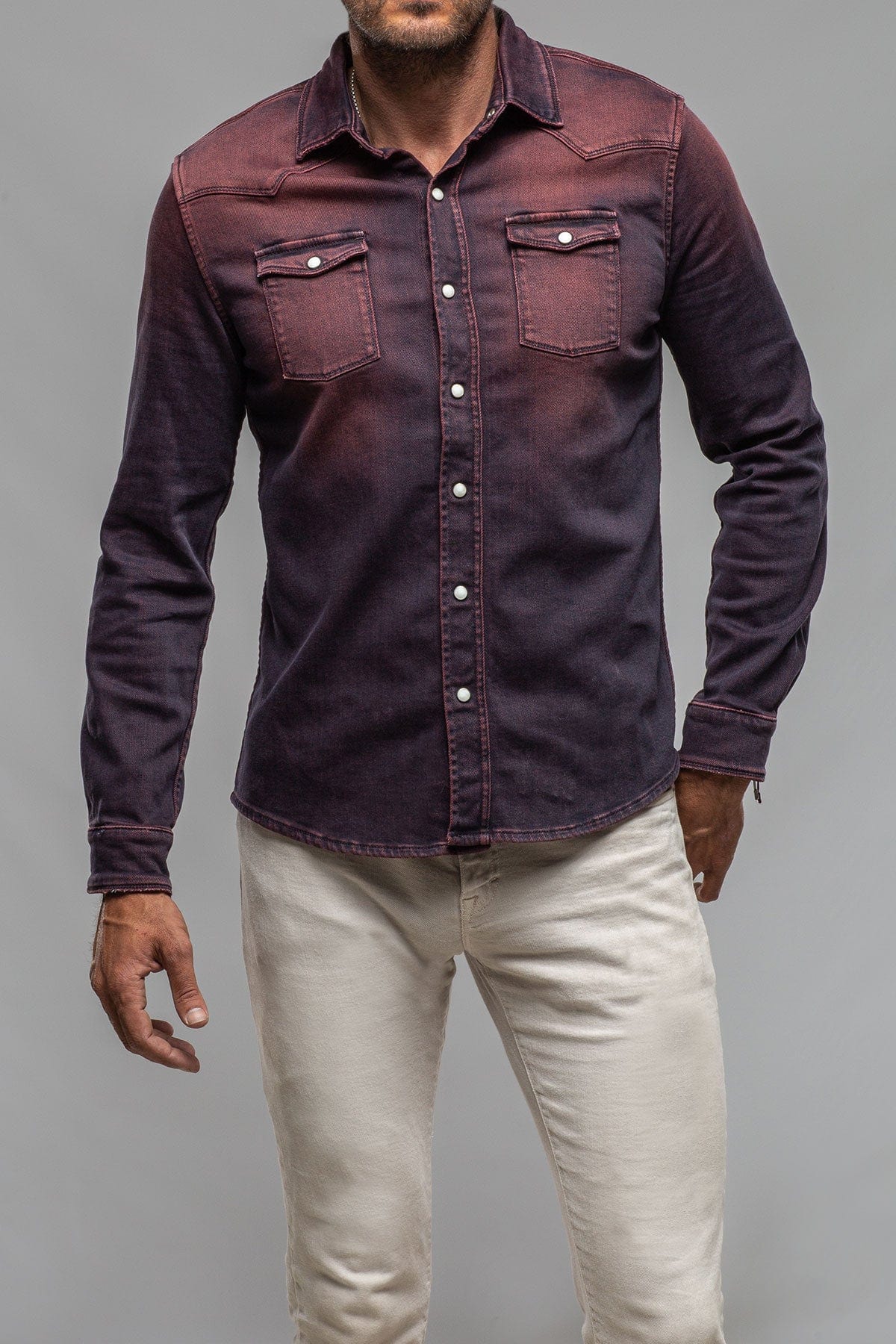 Roper Over-Dyed Western Snap Shirt In Bordeaux - AXEL'S