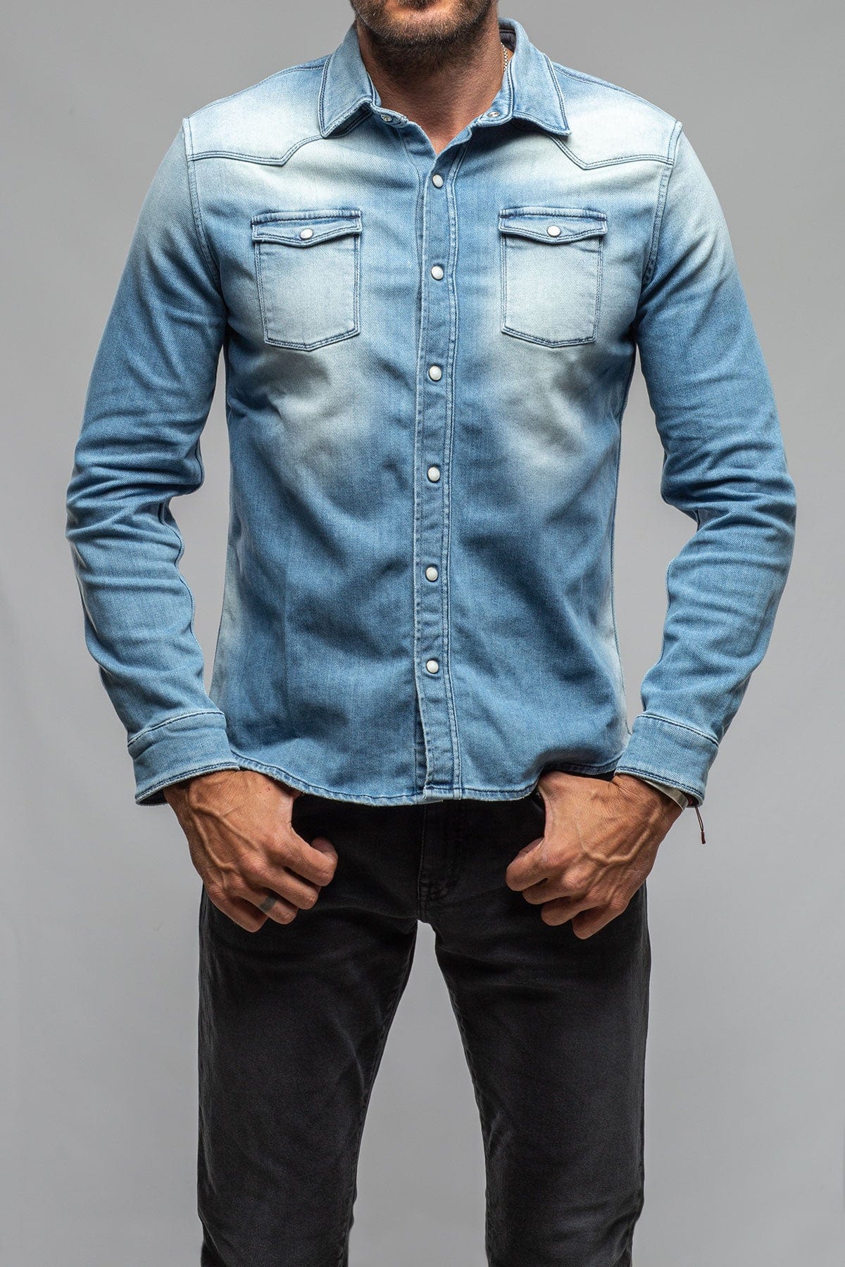 Roper Over-Dyed Western Snap Shirt In Light Blue - AXEL'S