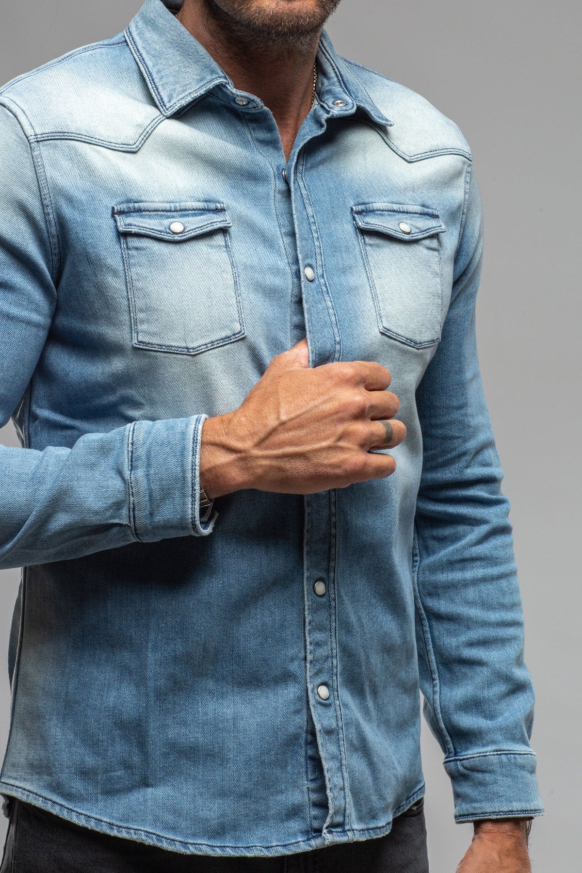 Axel Roper Axels Premium Denim Axel's Roper Western Snap Shirt in Light Blue – AXEL'S