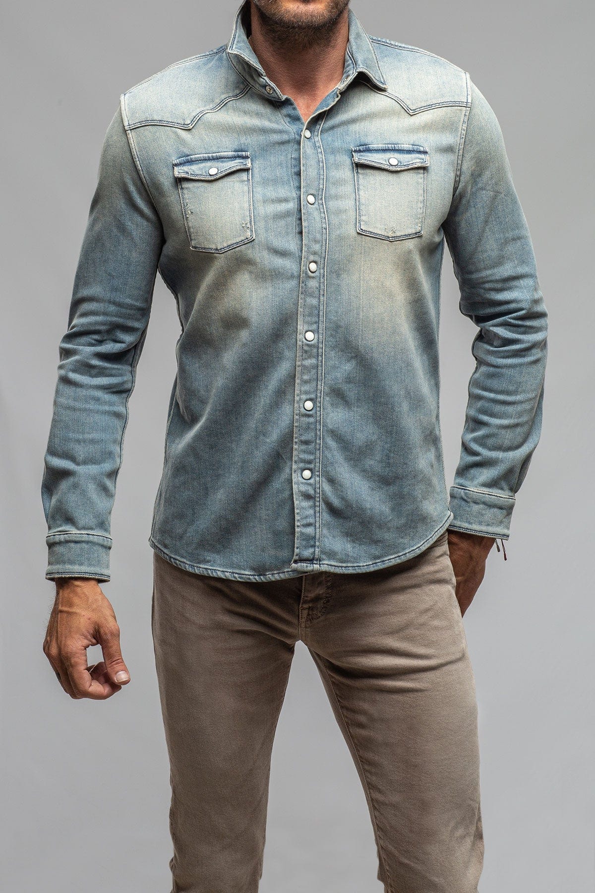 Roper Western Snap Shirt in Mid Blue - AXEL'S