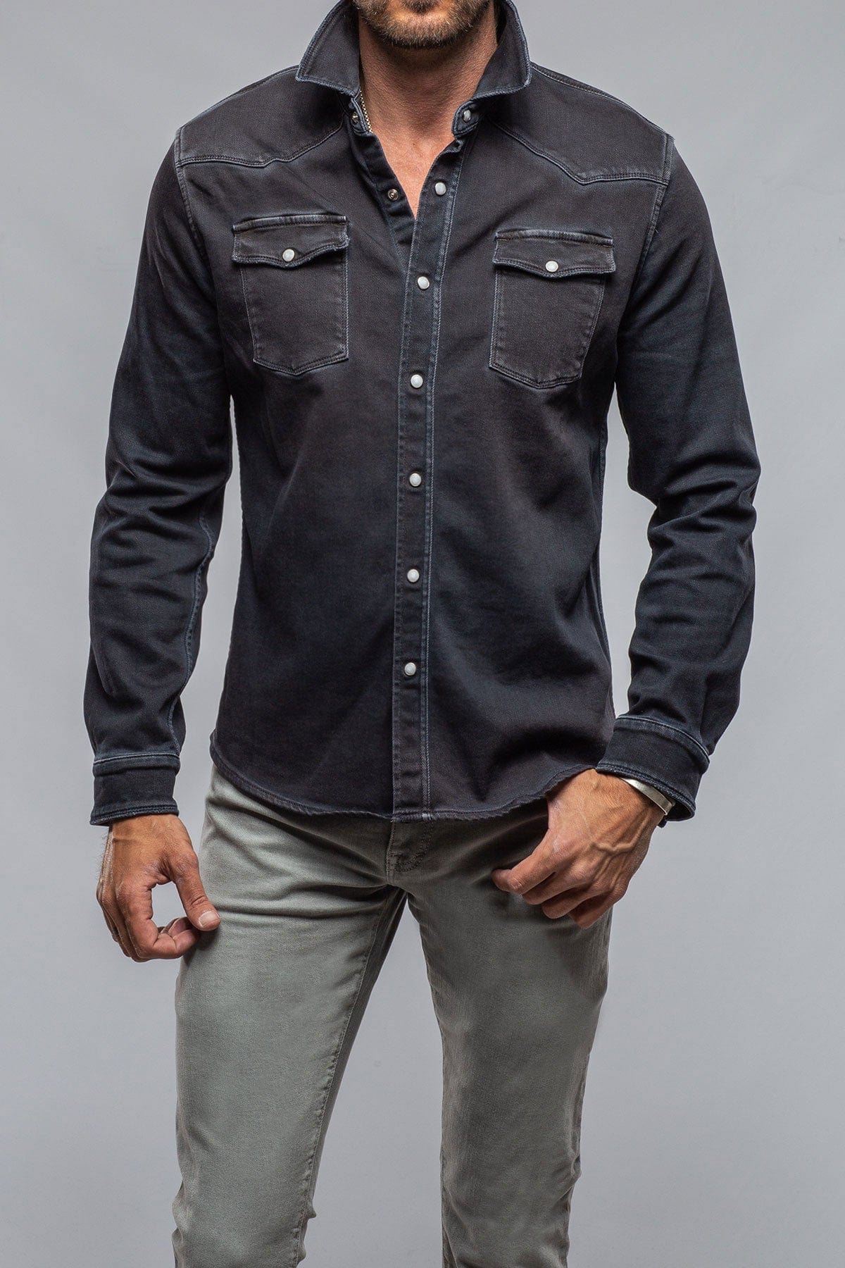 Roper Over-Dyed Western Snap Shirt In Nero - AXEL'S