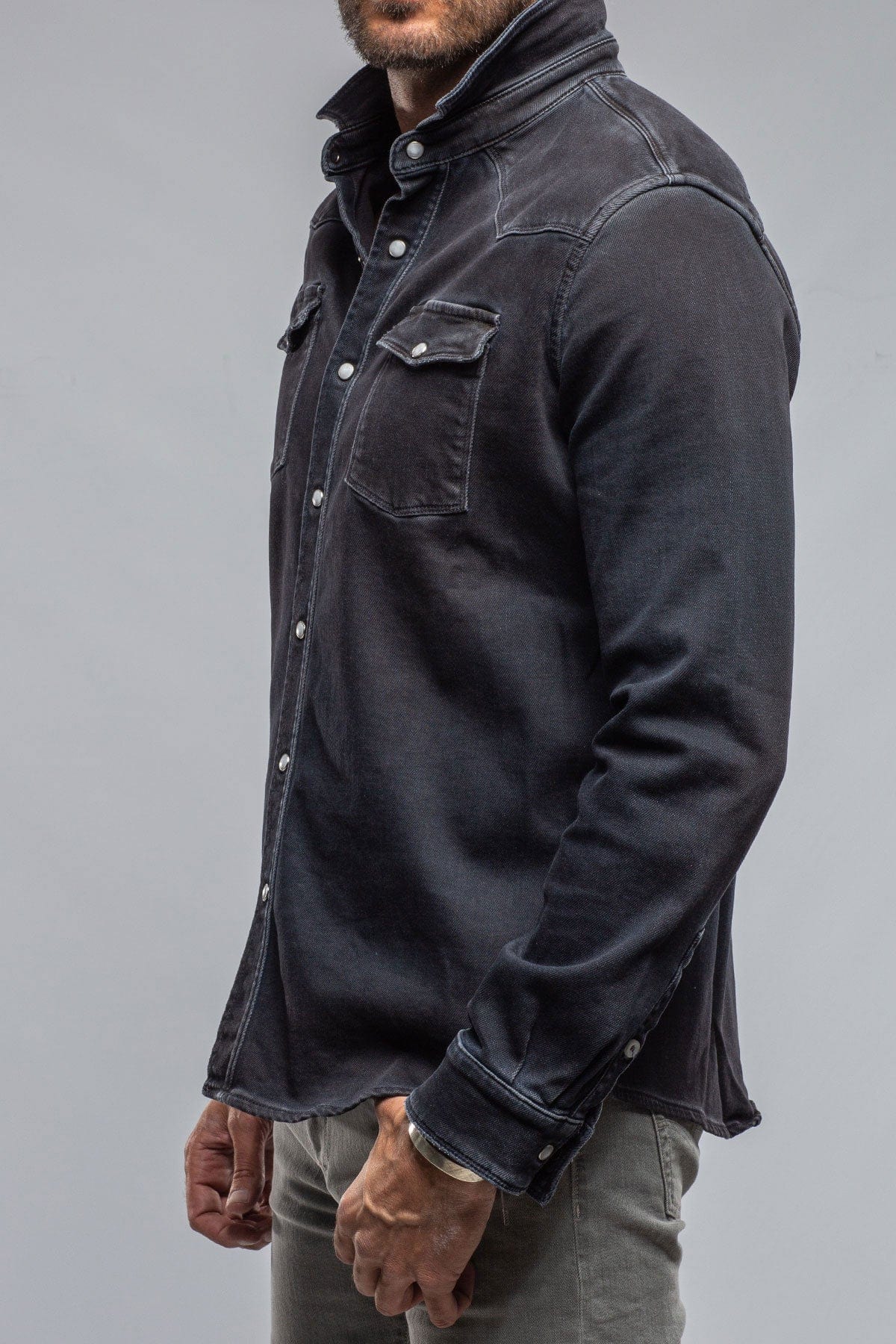 Axel's Premium Denim Roper Over-Dyed Western Snap Shirt In Nero