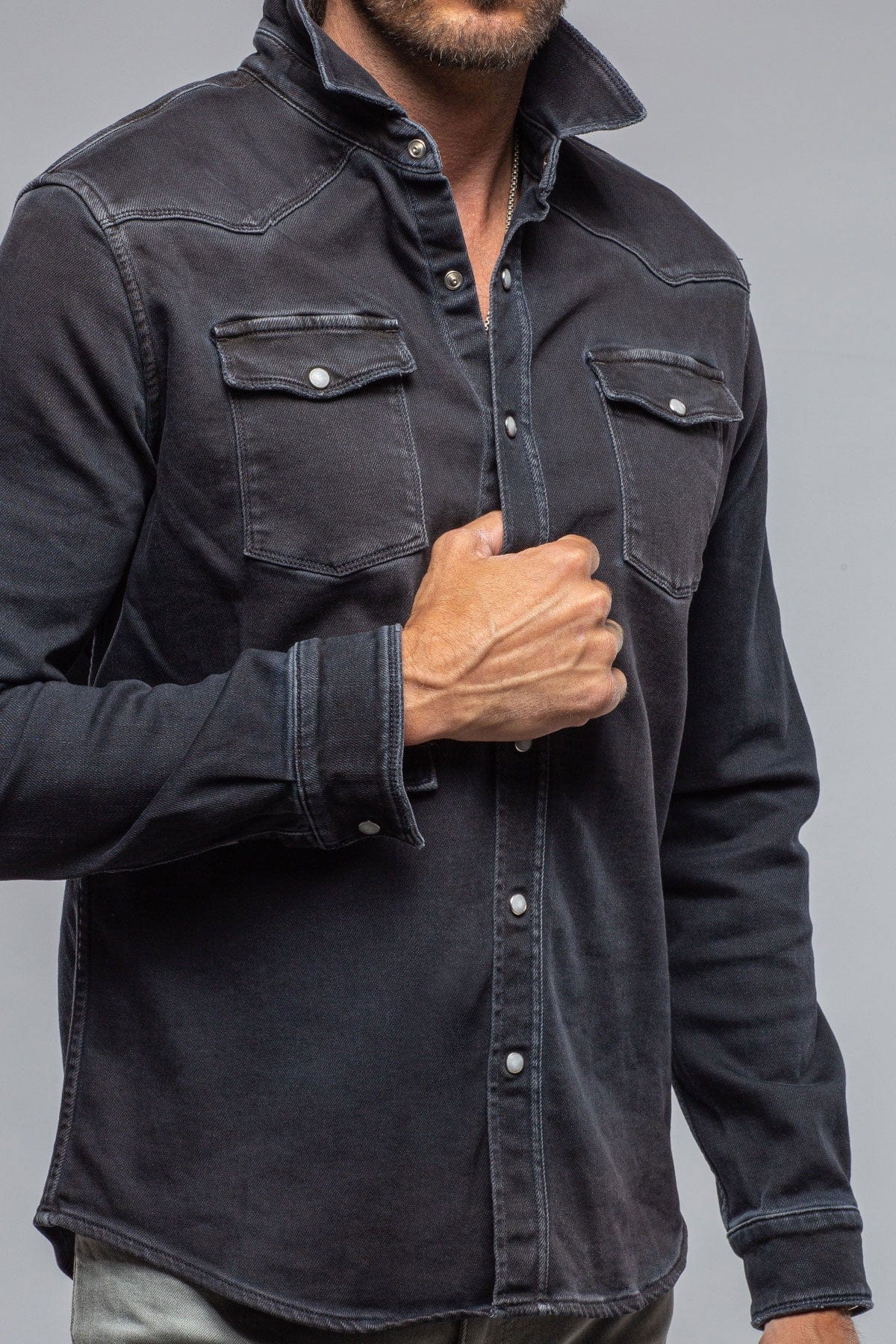 Axel Roper Axel's Premium Denim Roper Western Snap Shirt In Nero – AXEL'S