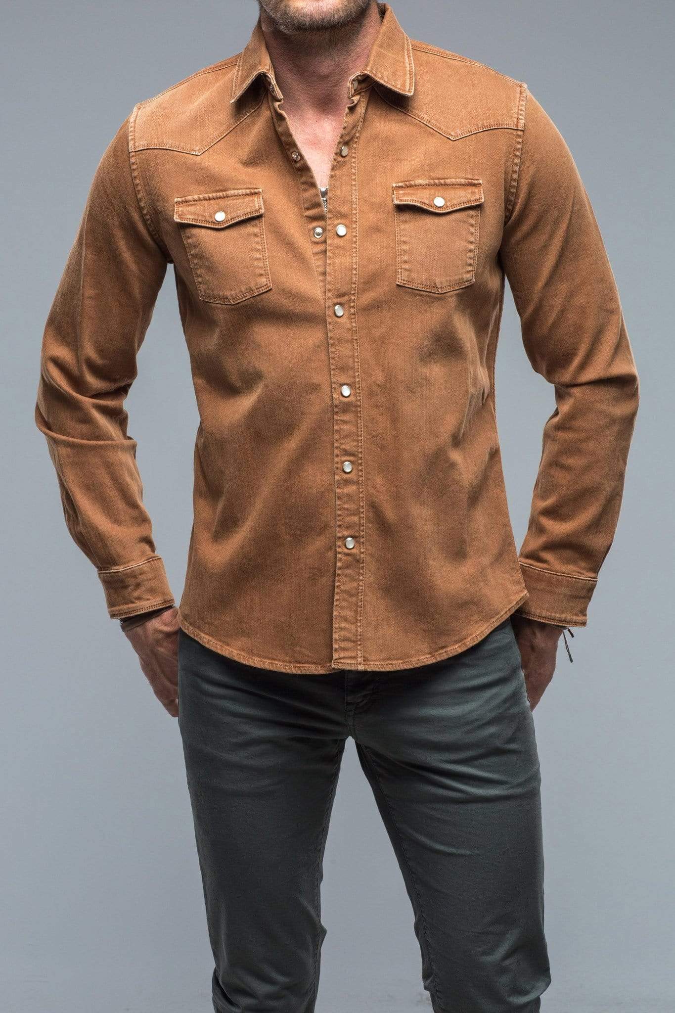 Ranger Colored Denim Snap Shirt In Stoned Ruggine - AXEL'S
