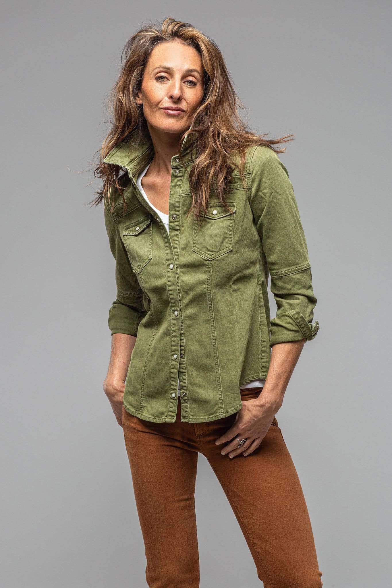 Sweetwater Stone Wash Denim Shirt In Avocado - AXEL'S