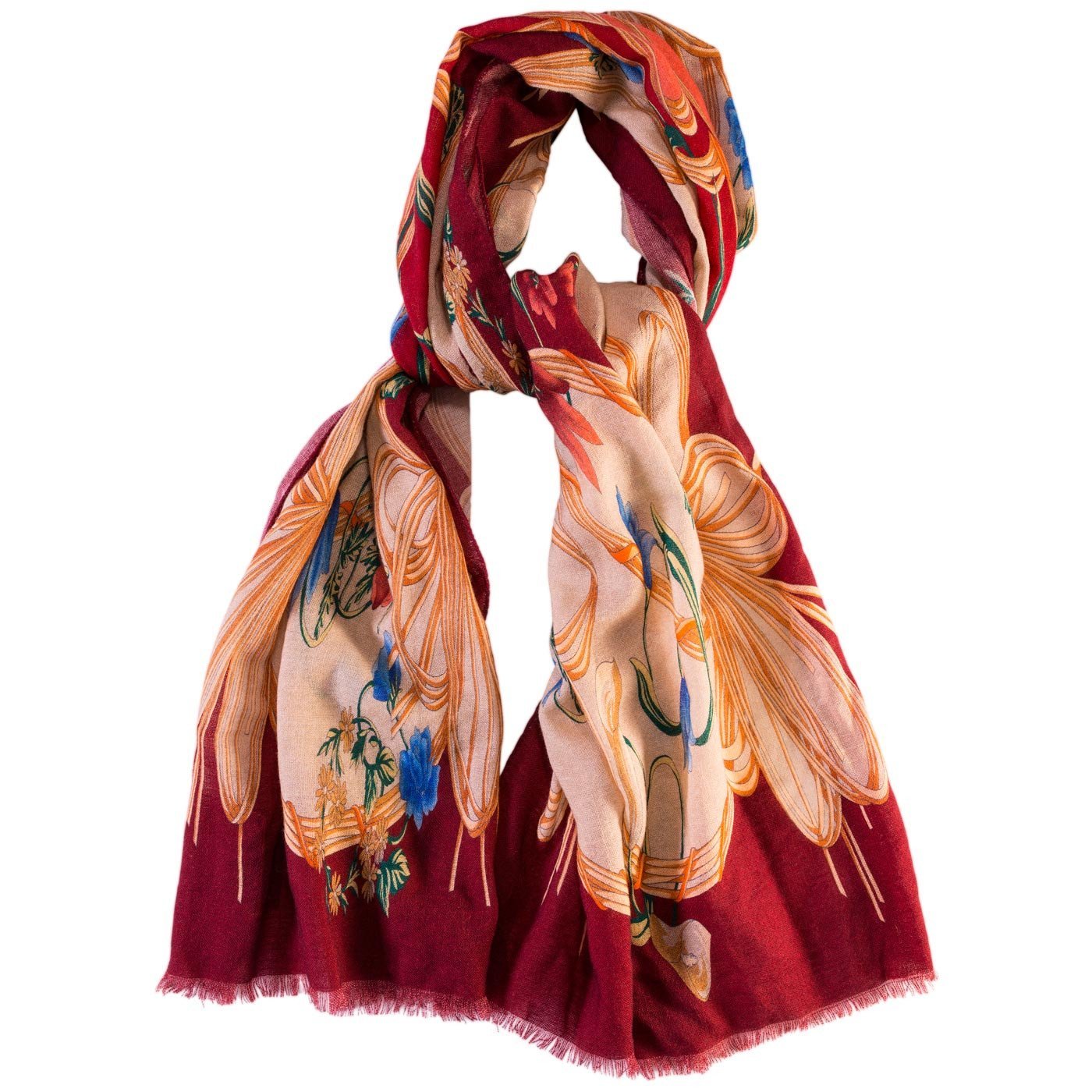 Calabrese Flower Scarf In Wine - AXEL'S