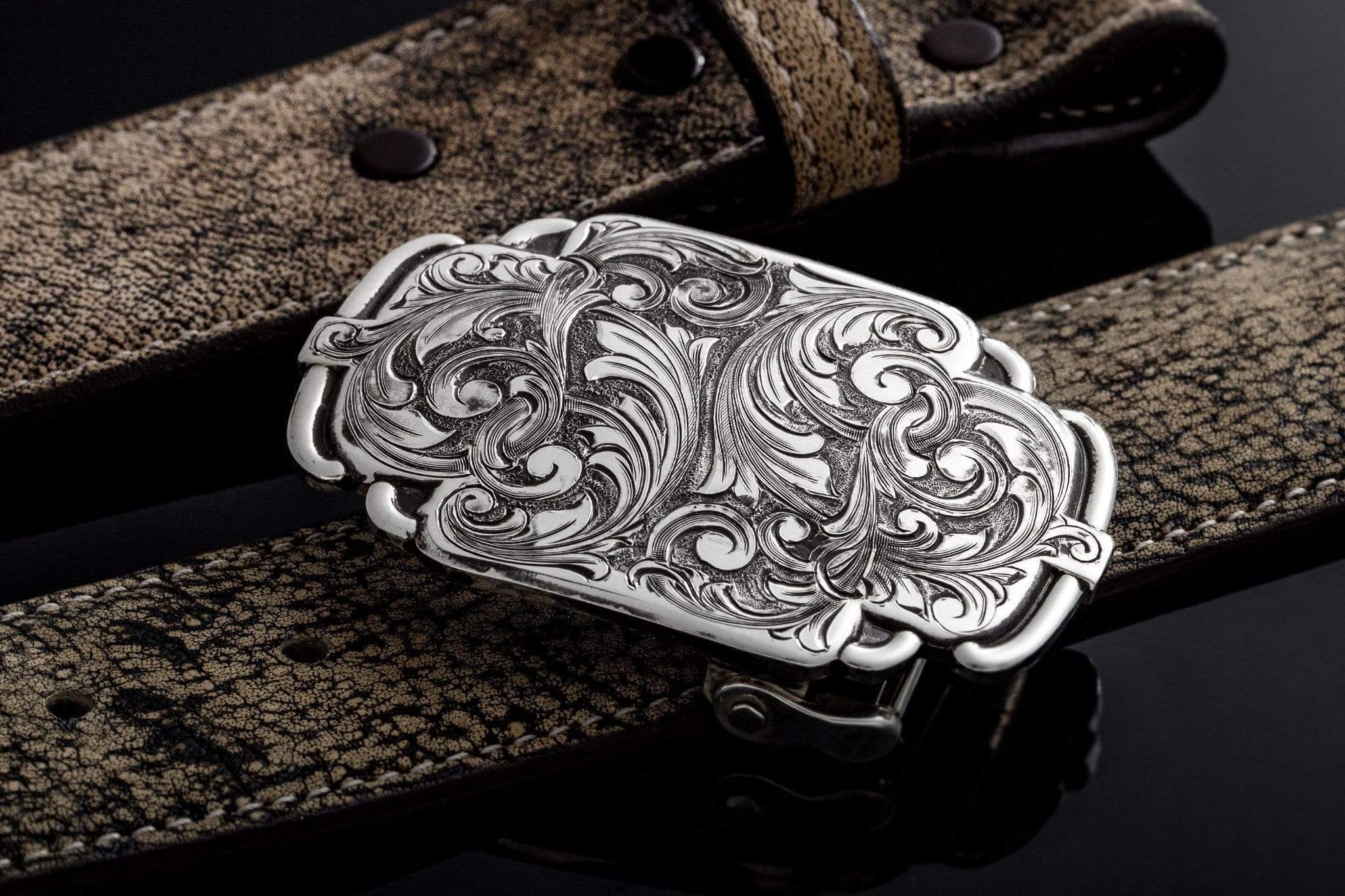 Black Matte Alligator Belt With Engraved Vail Sterling Silver Buckle
