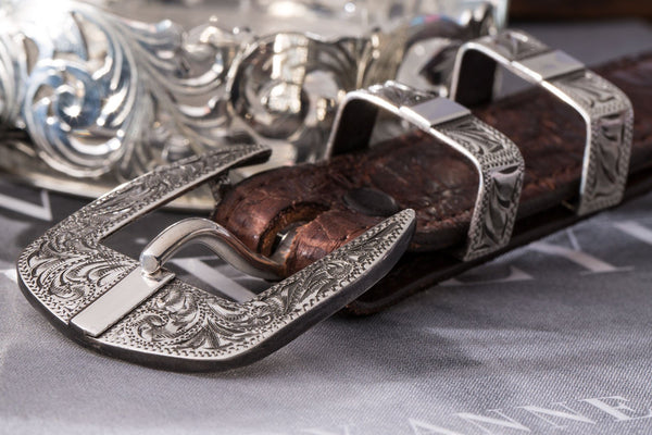 Black Matte Alligator Belt with Engraved Vail Sterling Silver Buckle