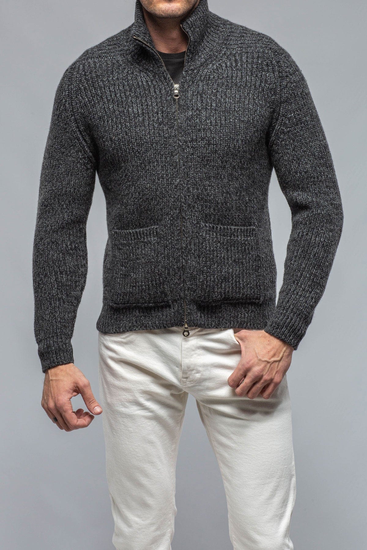 Galway Chunky Cashmere Full Zip In Charcoal - AXEL'S