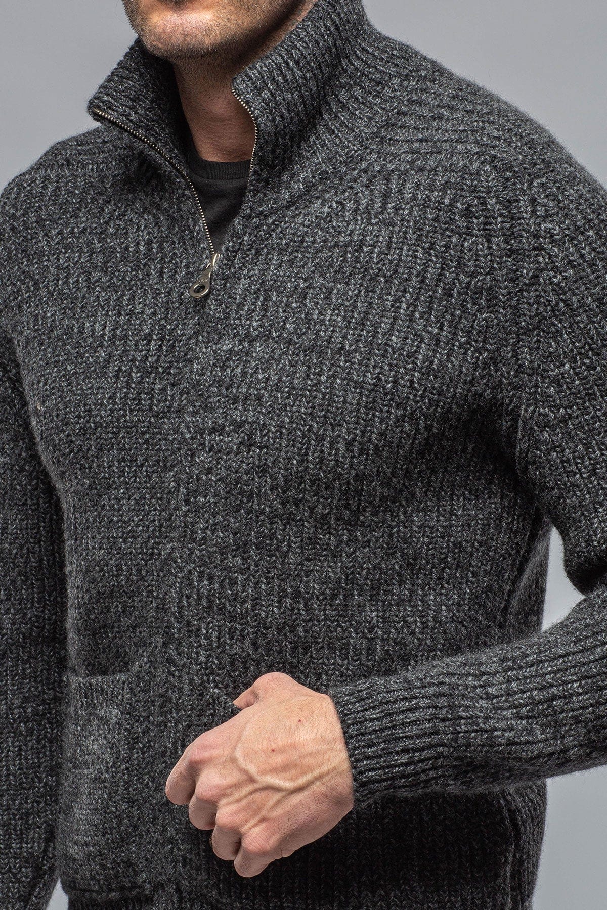 Galway Chunky Cashmere Full Zip In Charcoal - AXEL'S